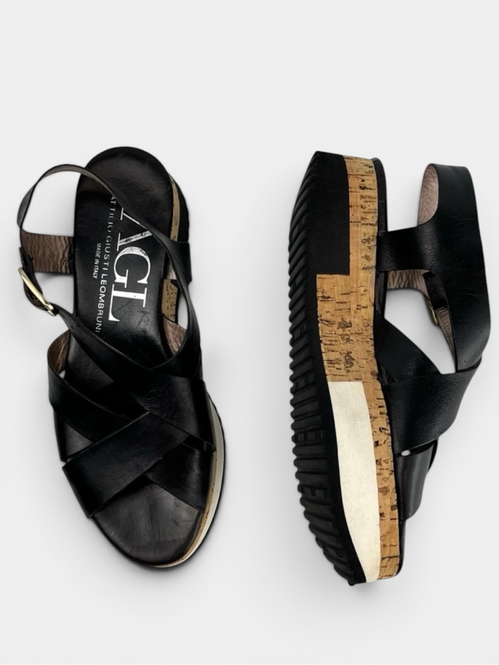AGL Leather Cross Strap Slingback Platform Contemporary Sandals Women 6.5 Black